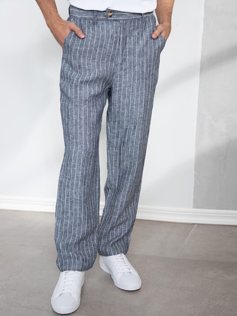 

ORIGIN BY ZALORA Men Multicoloured Striped Tapered Fit Trousers, Multi