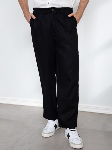 

ORIGIN BY ZALORA Men Black Solid Linen Track Pants