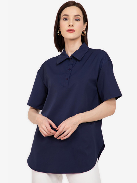 

ZALORA WORK Women Navy Blue Slim Fit Oversized Casual Shirt