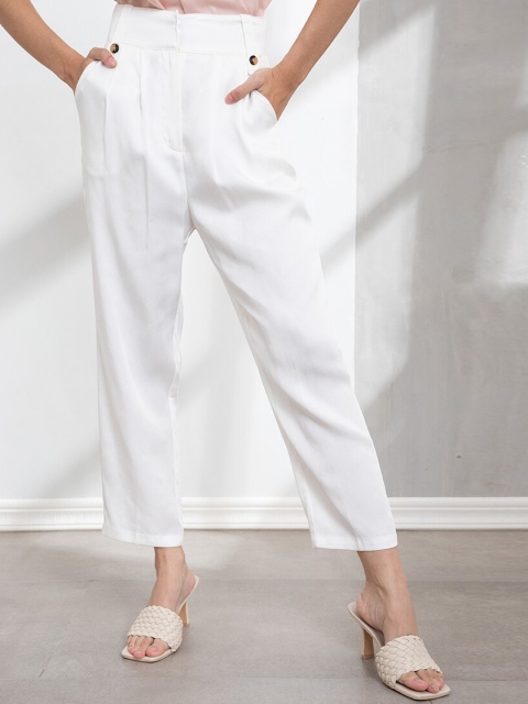 

ORIGIN BY ZALORA Women White Viscose Rayon Solid Trousers