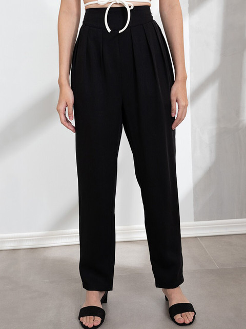 

ORIGIN BY ZALORA Women Black Straight Fit Pleated Trousers