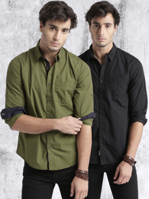 

Roadster Men Pack of 2 Casual Shirts, Black