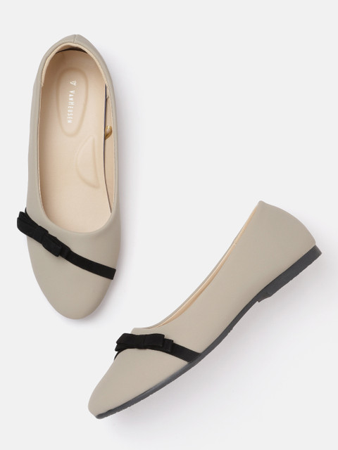 

Van Heusen Woman Grey & Black Solid Ballerinas with Bows