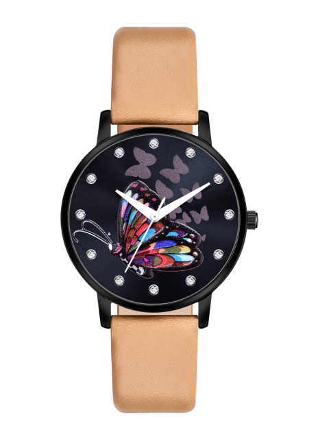 

Rage Enterprise Women Black Brass Printed Dial & Brown Leather Straps Analogue Watch RW379