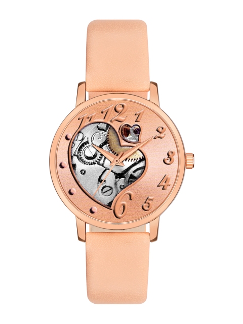 

Rage Enterprise Women Orange Brass Skeleton Dial & Leather Straps Analogue Watch - RW374