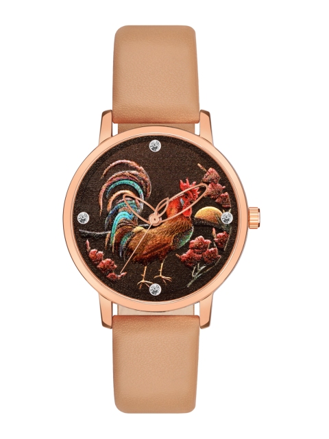 

Rage Enterprise Women Brown Brass Printed Dial & Orange Leather Straps Analogue Watch
