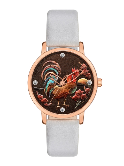 

Rage Enterprise Women Brown Brass Printed Dial & Grey Leather Straps Analogue Watch RW366