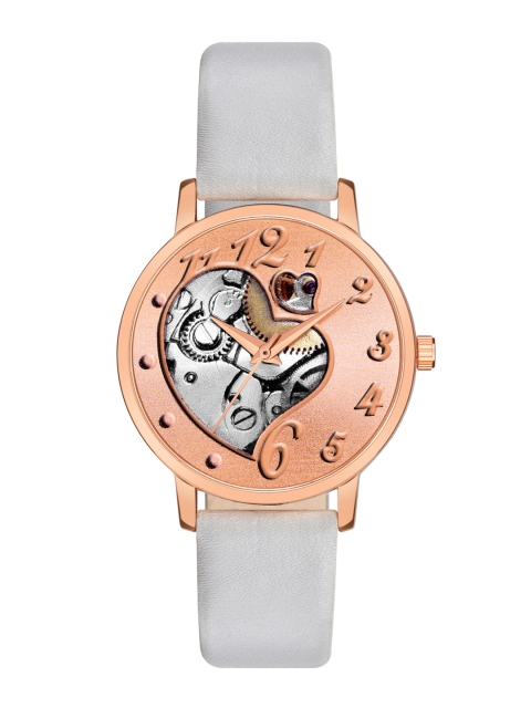 

Rage Enterprise Women Rose Gold-Toned Brass Printed Dial & Grey Leather Straps Analogue Watch RW375