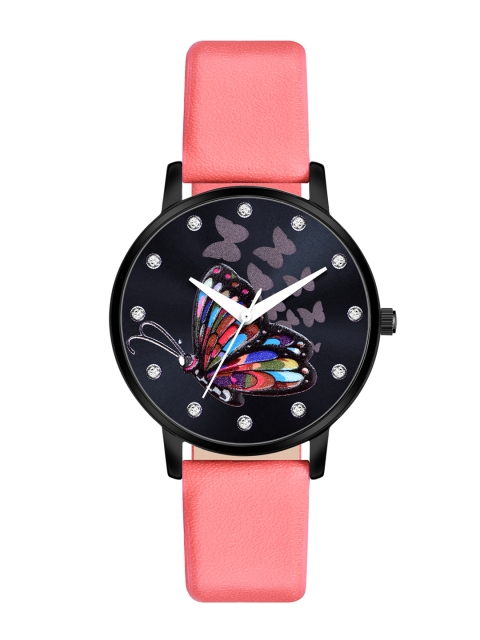 

Rage Enterprise Women Black Brass Printed Dial Leather Straps Analogue Watch - RW378