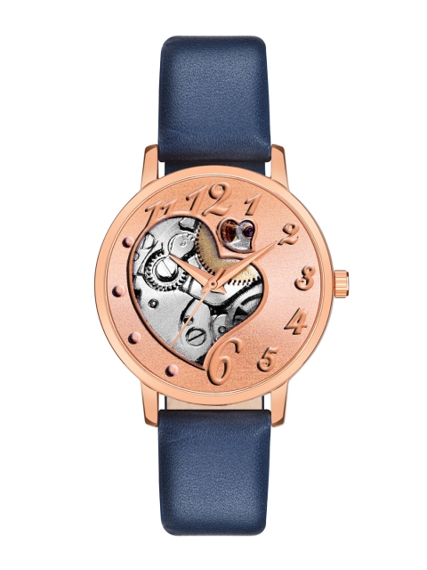 

Rage Enterprise Women Rose Gold-Toned Brass Printed Dial & Blue Leather Straps Analogue Watch RW372