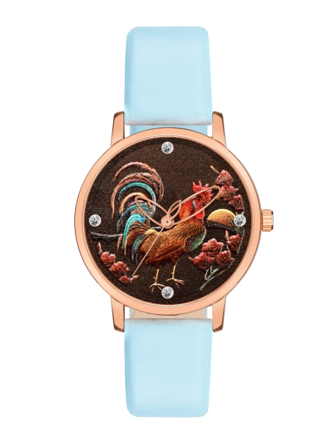 

Rage Enterprise Women Brown Brass Printed Dial & Blue Leather Straps Analogue Watch