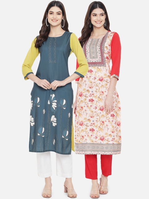 

KALINI Pack of 2 Women Ethnic Motifs Printed Crepe Kurta, Multi