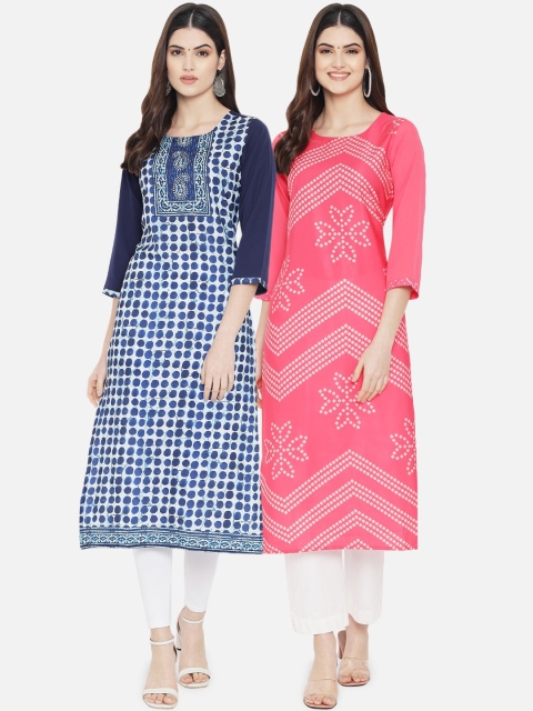 

KALINI Woman Pack of 2 Multicoloured Geometric Printed Crepe Kurta, Multi