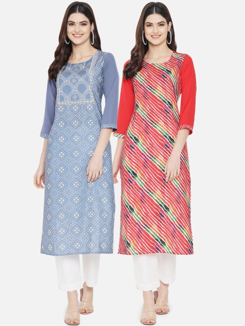 

KALINI Women Pack of 2 Digital Printed Straight Crepe Kurta, Multi