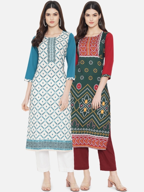 

KALINI Pack of 2 Women Ethnic Motifs Printed Crepe Kurta, Multi