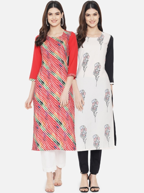 

KALINI Women Pack Of 2 Red & White Floral Printed Crepe Kurta