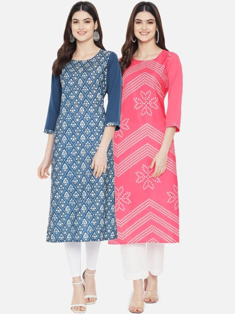 

KALINI Women Multicoloured Pack of 2 Printed Crepe Kurta, Multi