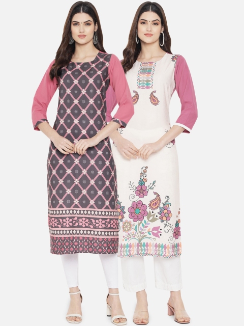 

KALINI Women Pack Of 2 Grey & White Digital Printed Straight Kurta