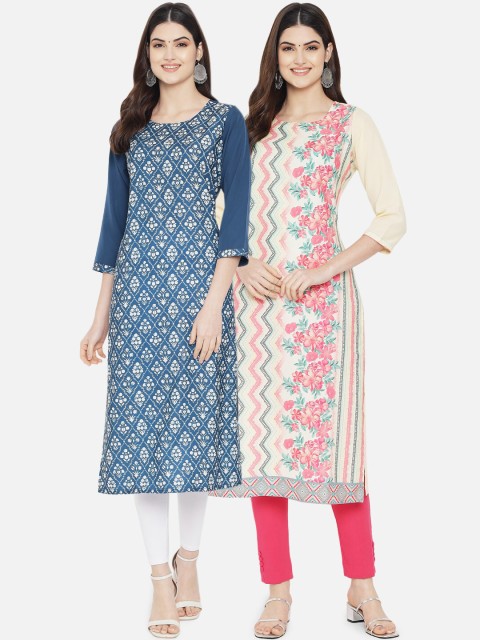 

KALINI Women Pack Of 2 Multicoloured Geometric Printed Crepe Kurtas, Multi