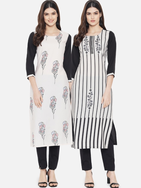 

KALINI Women Multicoloured Floral Printed Crepe Kurta, Black