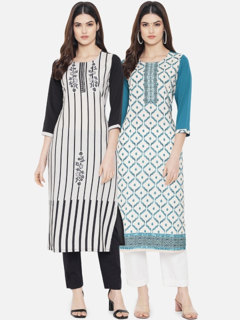 

KALINI Women Pack of 2 Digital Printed Straight Crepe Kurta, Multi