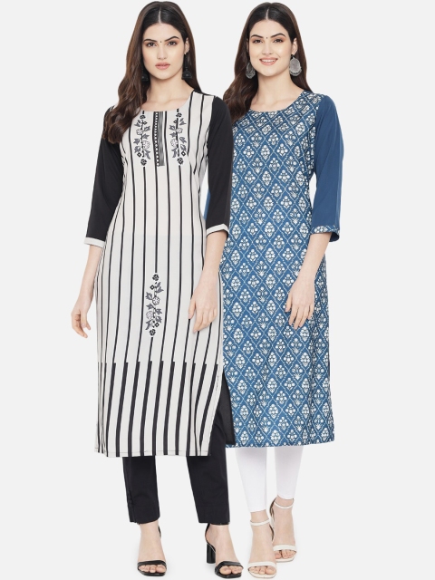 

KALINI Women Pack Of 2 White & Blue Digital Printed Straight Kurta