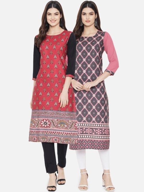 

KALINI Pack of 2 Women Ethnic Motifs Printed Crepe Kurta, Multi