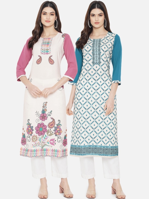

KALINI Women Blue & Purple Set Of 2 Digital Printed Crepe Kurta