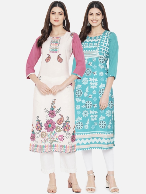 

KALINI Women Pack of 2 Printed Crepe Kurtas, Multi