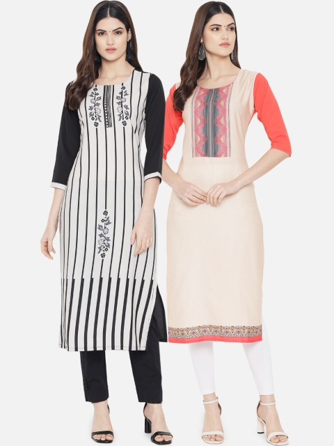 

KALINI Woman Pack of 2 Multicoloured Striped Crepe Kurta, Multi
