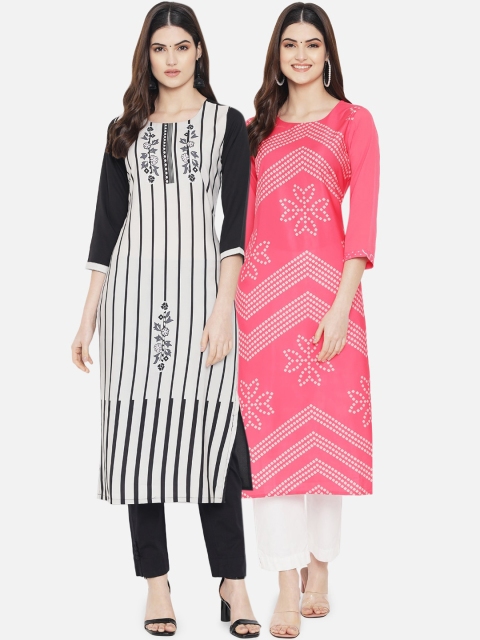 

KALINI Women Set of 2 Multi Striped Crepe Kurta