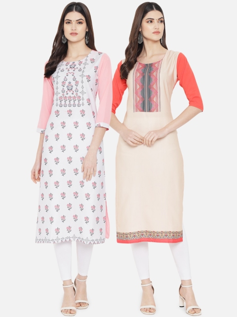 

KALINI Women Pack of 2 Digital Printed Straight Crepe Kurta, Multi