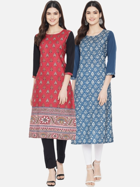 

KALINI Pack of 2 Women Ethnic Motifs Printed Crepe Kurta, Multi