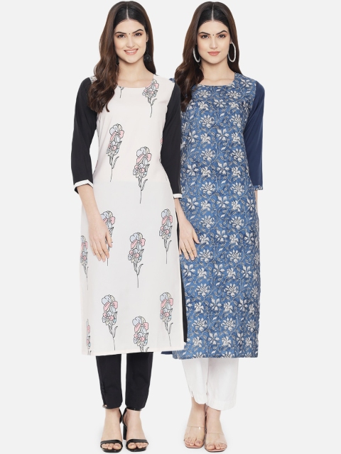 

KALINI Women Set of 2 Ethnic Motifs Printed Crepe Kurta, Blue