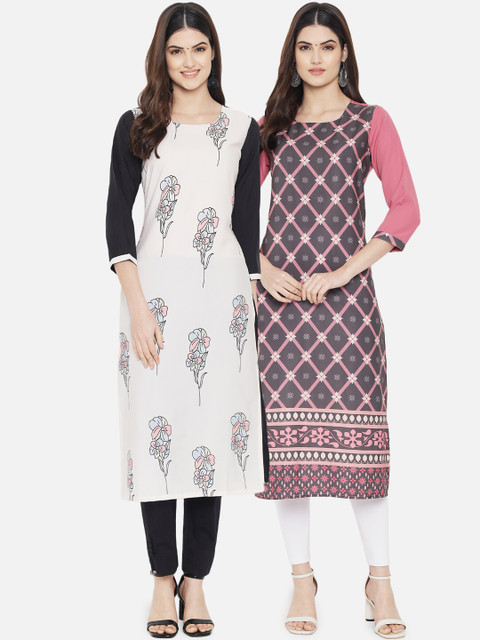 

KALINI Women Pack of 2 Printed Crepe Kurtas, Multi