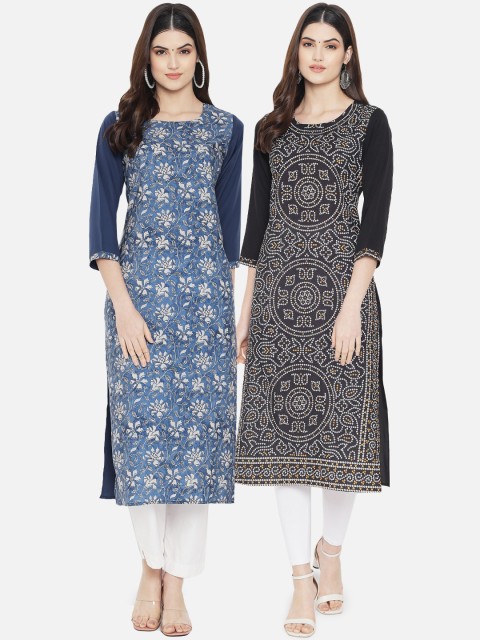 

KALINI Women Multicoloured Pack of 2 Floral Print Crepe Kurta, Multi
