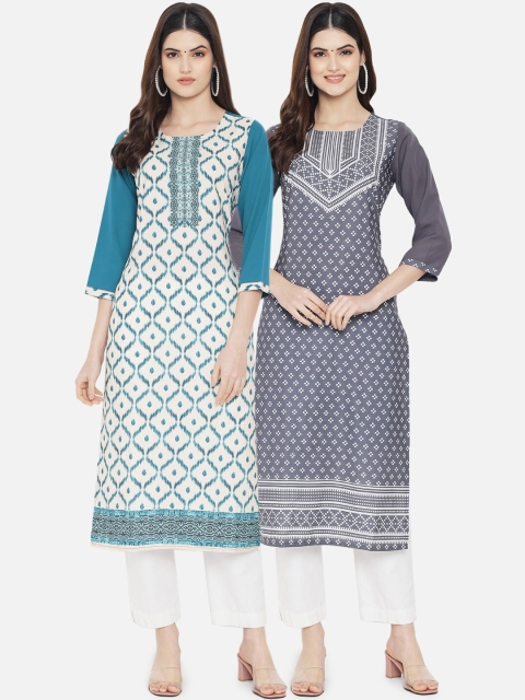 

KALINI Women Blue & Grey Set Of 2 Digital Printed Crepe Kurta