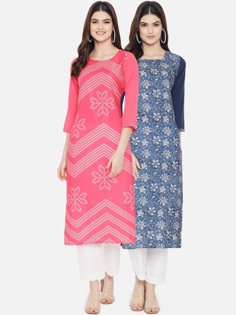 

KALINI Women Pack Of 2 Multicoloured Geometric Printed Crepe Kurtas, Multi