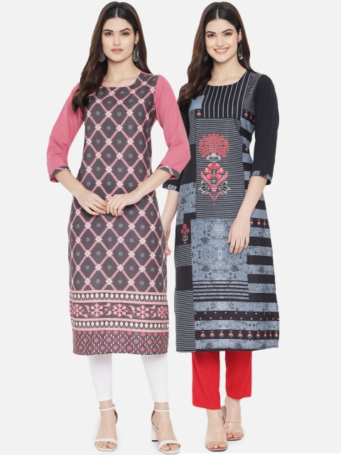 

KALINI Pack of 2 Women Ethnic Motifs Printed Crepe Kurta, Multi