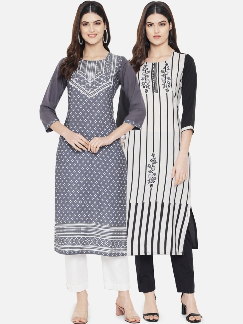 

KALINI Women Pack of 2 Printed Crepe Kurtas, Grey