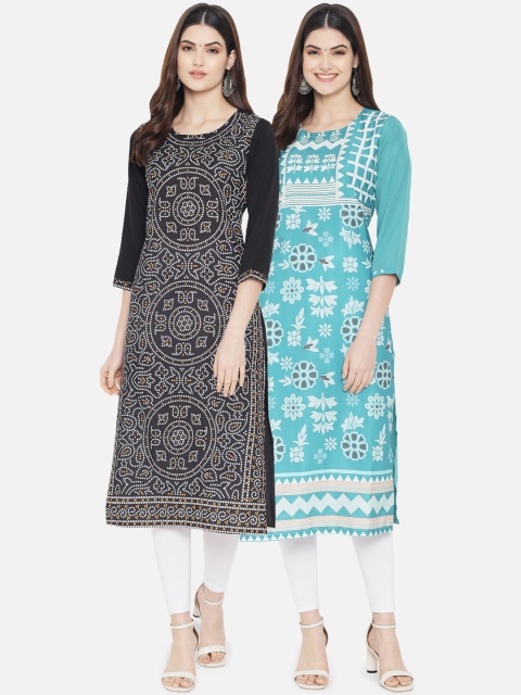 

KALINI Women Pack Of 2 Black & Blue Printed Crepe Kurta
