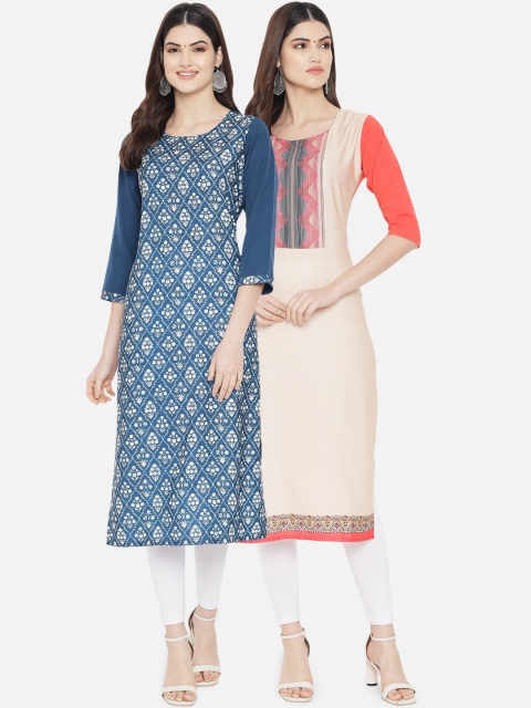 

KALINI Women Pack of 2 Printed Crepe Kurtas, Multi