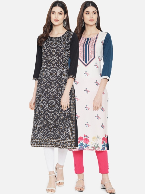 

KALINI Woman Pack of 2 Multicoloured Geometric Printed Crepe Kurta, Multi