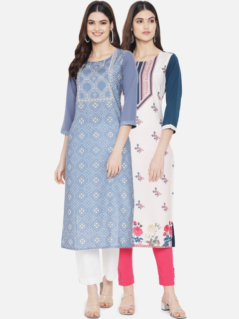 

KALINI Women Blue & White Set Of 2 Digital Printed Crepe Kurta