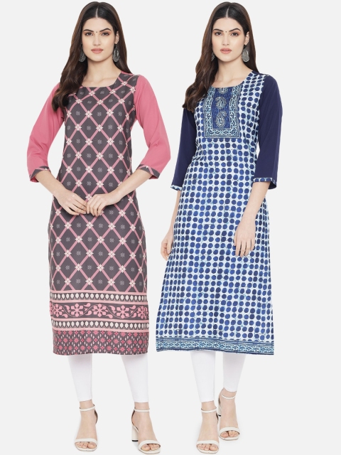 

KALINI Women Set of 2 Multi Printed Crepe Kurtas