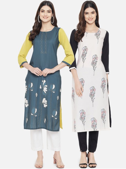 

KALINI Women Pack of 2 Digital Printed Straight Crepe Kurta, Multi