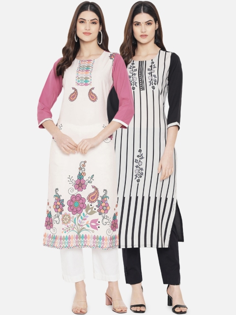 

KALINI Pack of 2 Women Pink & Black Ethnic Motifs Printed Crepe Kurta