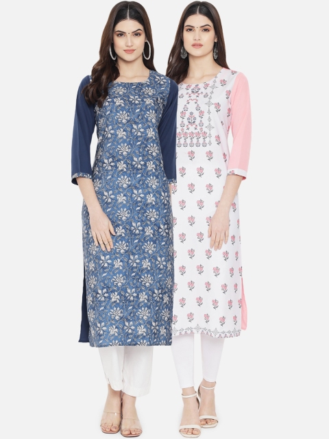 

KALINI Women Pack of 2 Printed Crepe Kurtas, Multi
