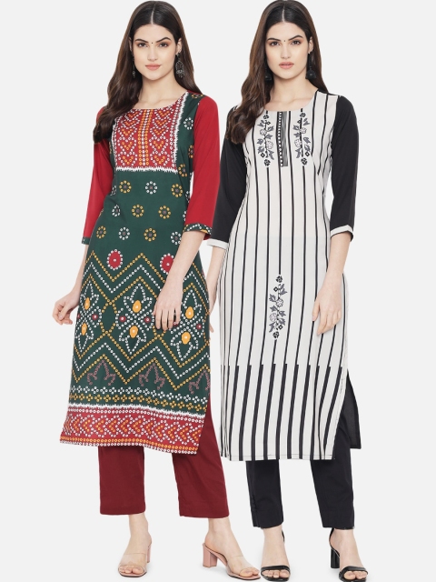 

KALINI Women Multicoloured Pack of 2 Ethnic Motifs Crepe Kurta, Multi