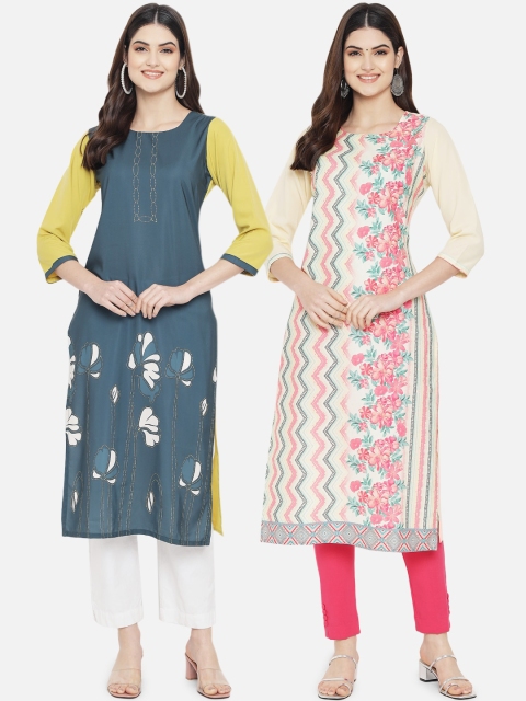 

KALINI Women Pack of 2 Digital Printed Straight Crepe Kurta, Multi